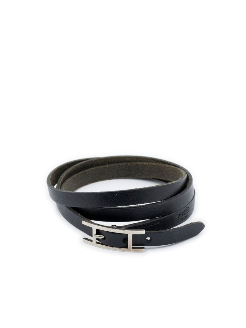 Hermes Behapi Triple Strand Bracelet Black Swift Leather